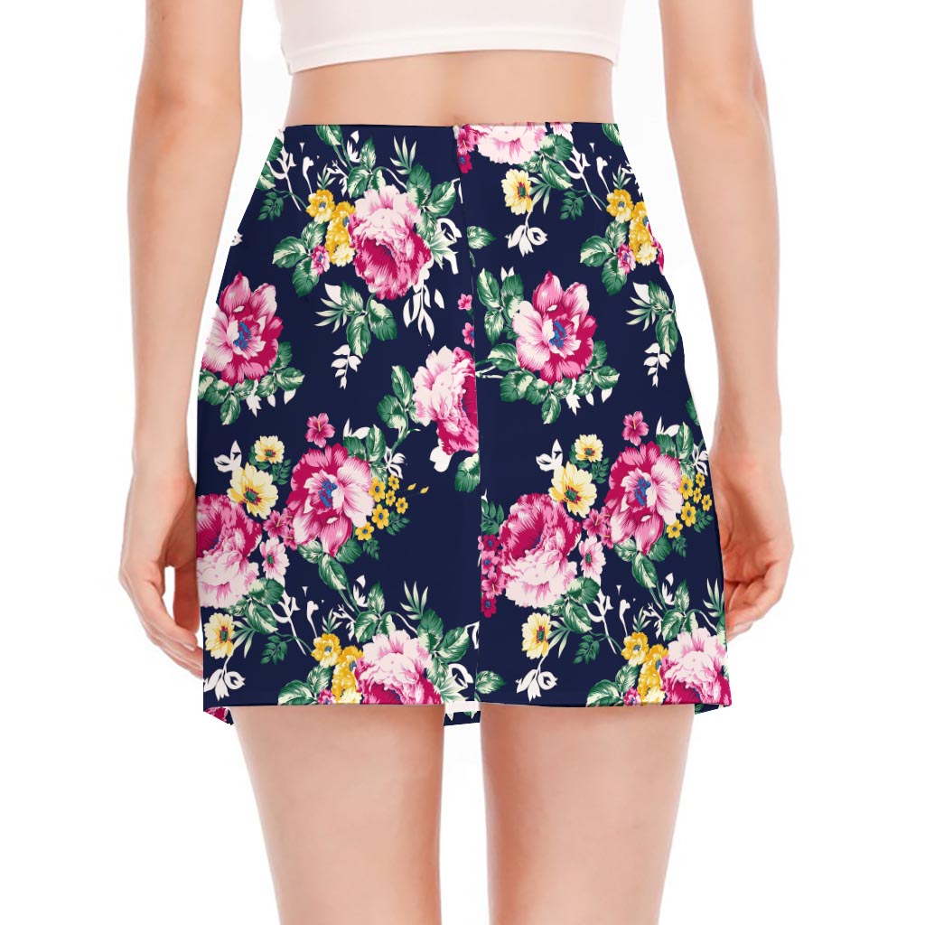Vintage Blossom Floral Pattern Print Side Slit Mini Skirt