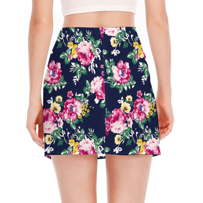 Vintage Blossom Floral Pattern Print Side Slit Mini Skirt