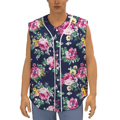 Vintage Blossom Floral Pattern Print Sleeveless Baseball Jersey