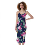 Vintage Blossom Floral Pattern Print Slim Fit Midi Cami Dress