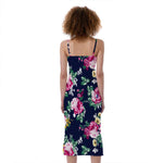 Vintage Blossom Floral Pattern Print Slim Fit Midi Cami Dress