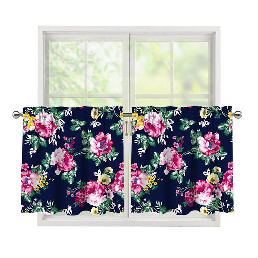 Vintage Blossom Floral Pattern Print Tier Curtains