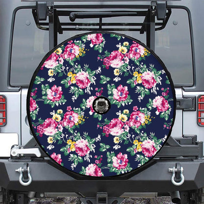 Vintage Blossom Floral Pattern Print Tire Cover With Camera Hole