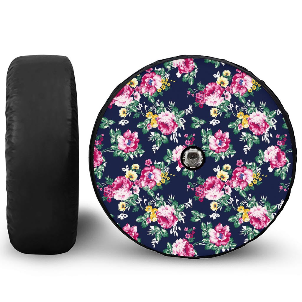 Vintage Blossom Floral Pattern Print Tire Cover With Camera Hole
