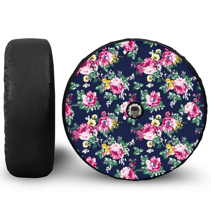 Vintage Blossom Floral Pattern Print Tire Cover With Camera Hole