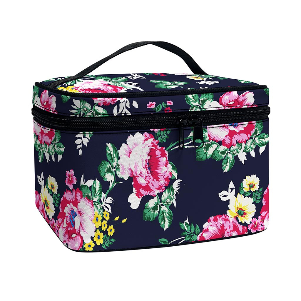 Vintage Blossom Floral Pattern Print Travel Makeup Bag