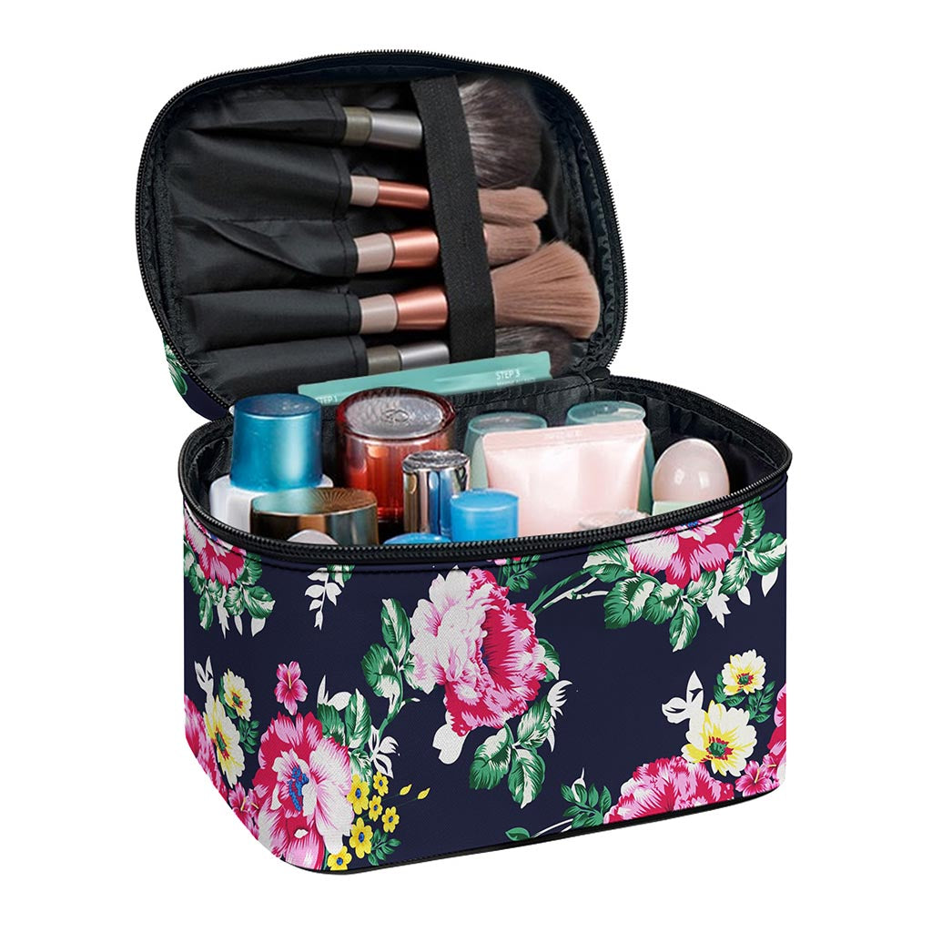 Vintage Blossom Floral Pattern Print Travel Makeup Bag