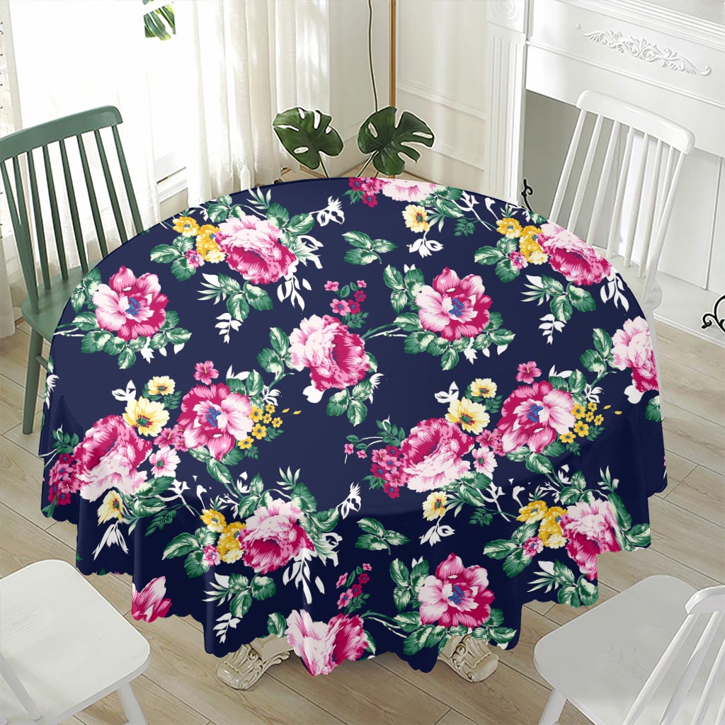 Vintage Blossom Floral Pattern Print Waterproof Round Tablecloth
