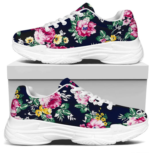 Vintage Blossom Floral Pattern Print White Chunky Shoes
