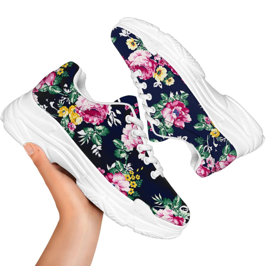 Vintage Blossom Floral Pattern Print White Chunky Shoes