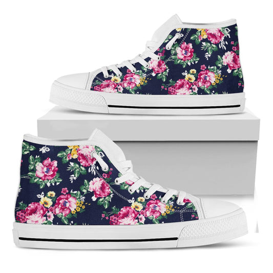 Vintage Blossom Floral Pattern Print White High Top Sneakers