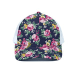 Vintage Blossom Floral Pattern Print White Mesh Trucker Cap