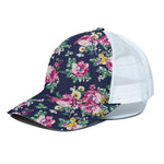 Vintage Blossom Floral Pattern Print White Mesh Trucker Cap
