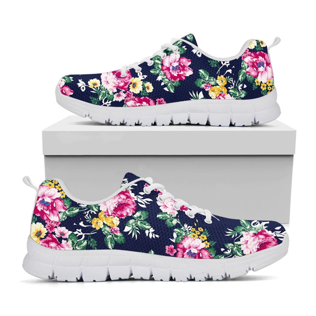Vintage Blossom Floral Pattern Print White Running Shoes