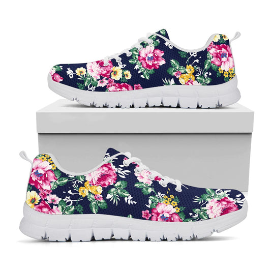Vintage Blossom Floral Pattern Print White Running Shoes