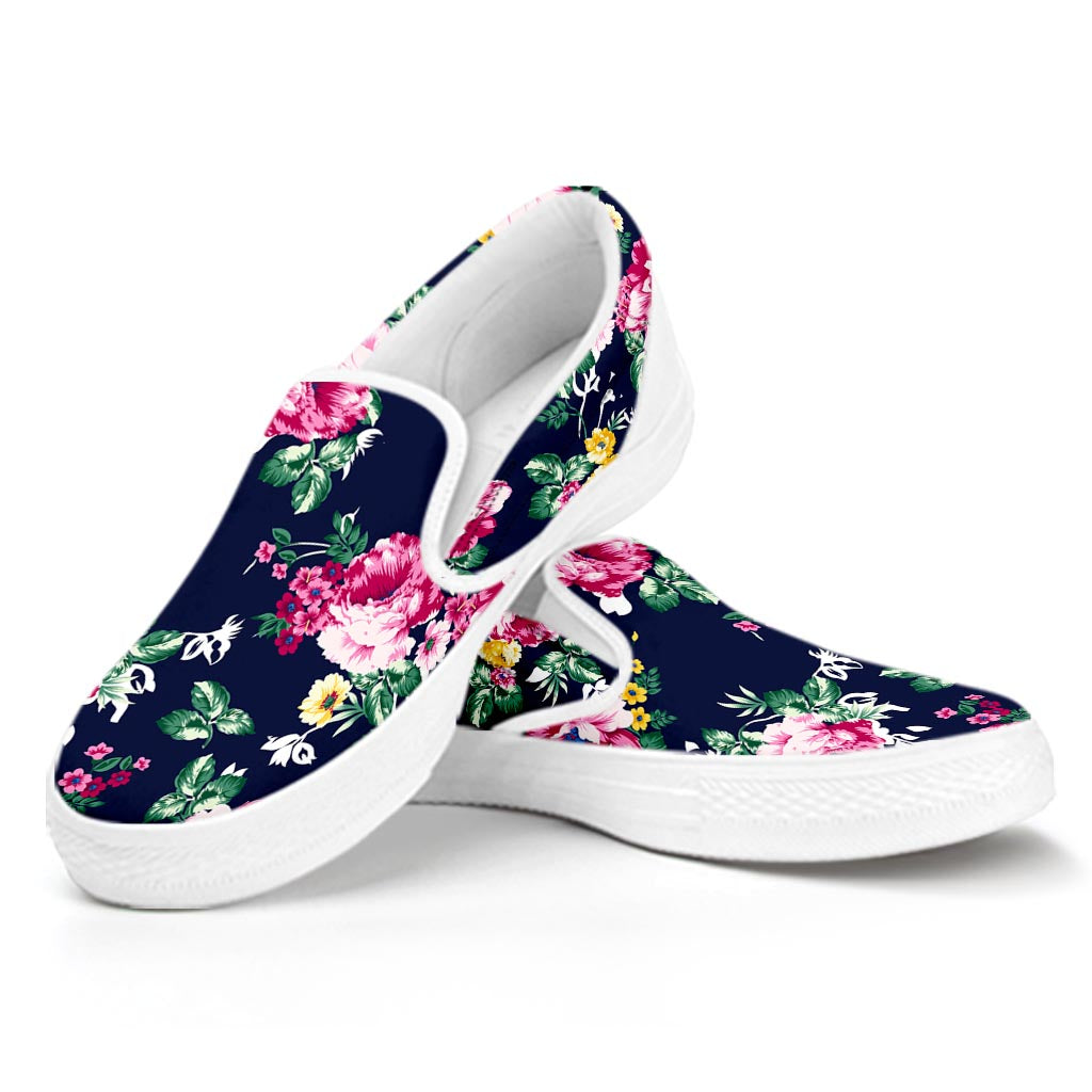 Vintage Blossom Floral Pattern Print White Slip On Sneakers