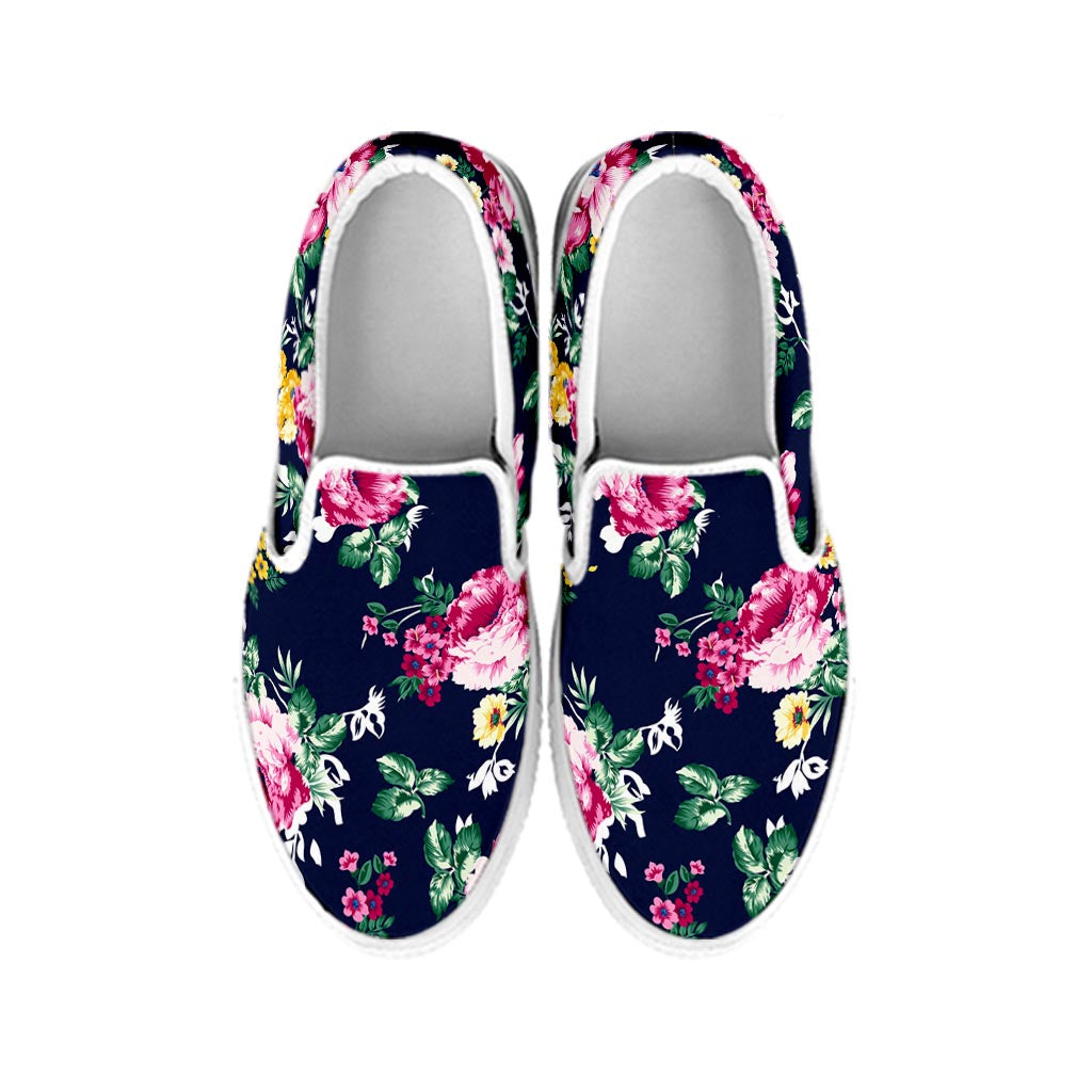 Vintage Blossom Floral Pattern Print White Slip On Sneakers