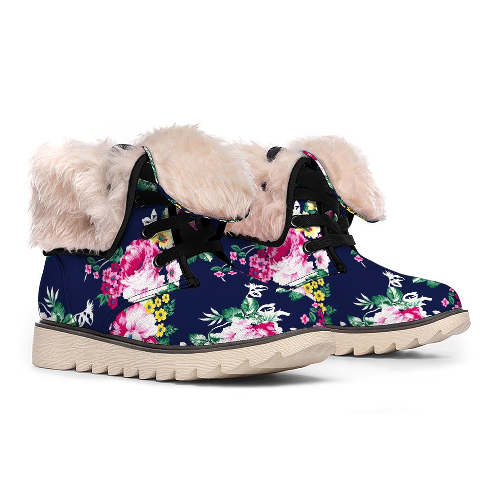 Vintage Blossom Floral Pattern Print Winter Boots