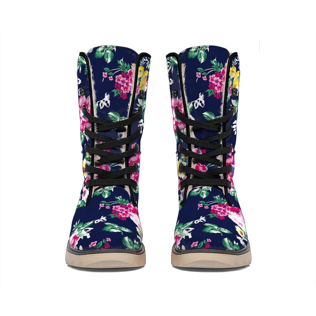 Vintage Blossom Floral Pattern Print Winter Boots