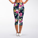 Vintage Blossom Floral Pattern Print Women's Capri Leggings