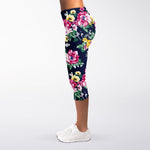 Vintage Blossom Floral Pattern Print Women's Capri Leggings