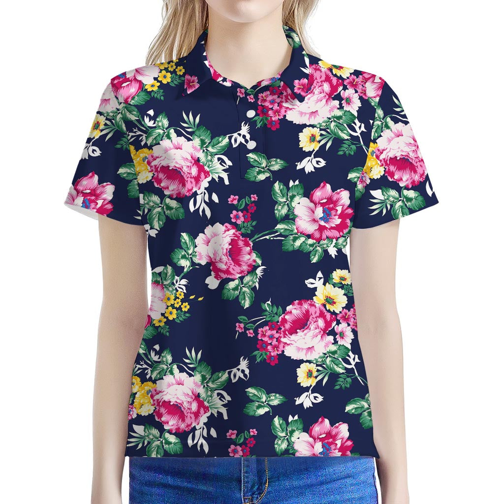 Vintage Blossom Floral Pattern Print Women's Polo Shirt