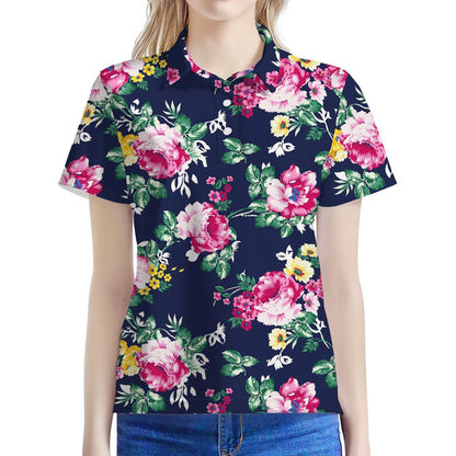 Vintage Blossom Floral Pattern Print Women's Polo Shirt