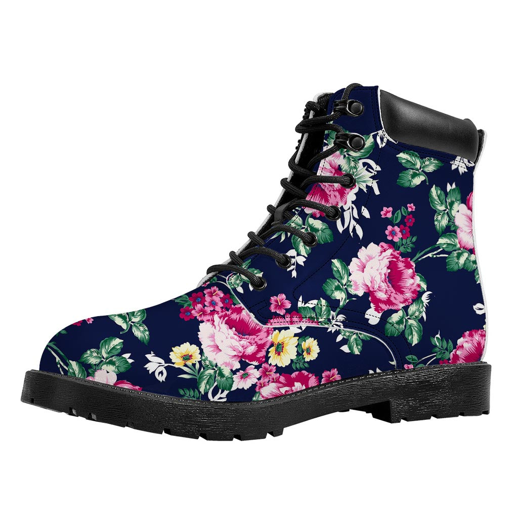 Vintage Blossom Floral Pattern Print Work Boots