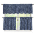 Vintage Blue Denim Jeans Print 3 Piece Kitchen Curtains