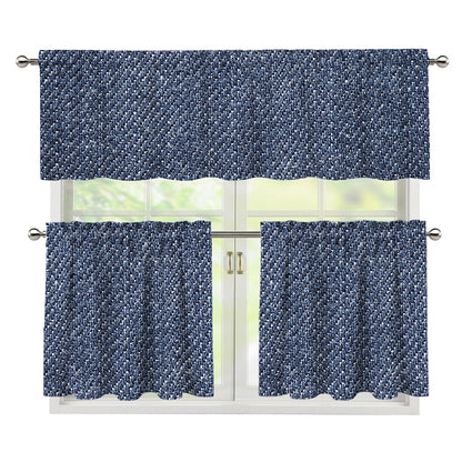 Vintage Blue Denim Jeans Print 3 Piece Kitchen Curtains