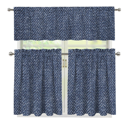 Vintage Blue Denim Jeans Print 3 Piece Kitchen Curtains
