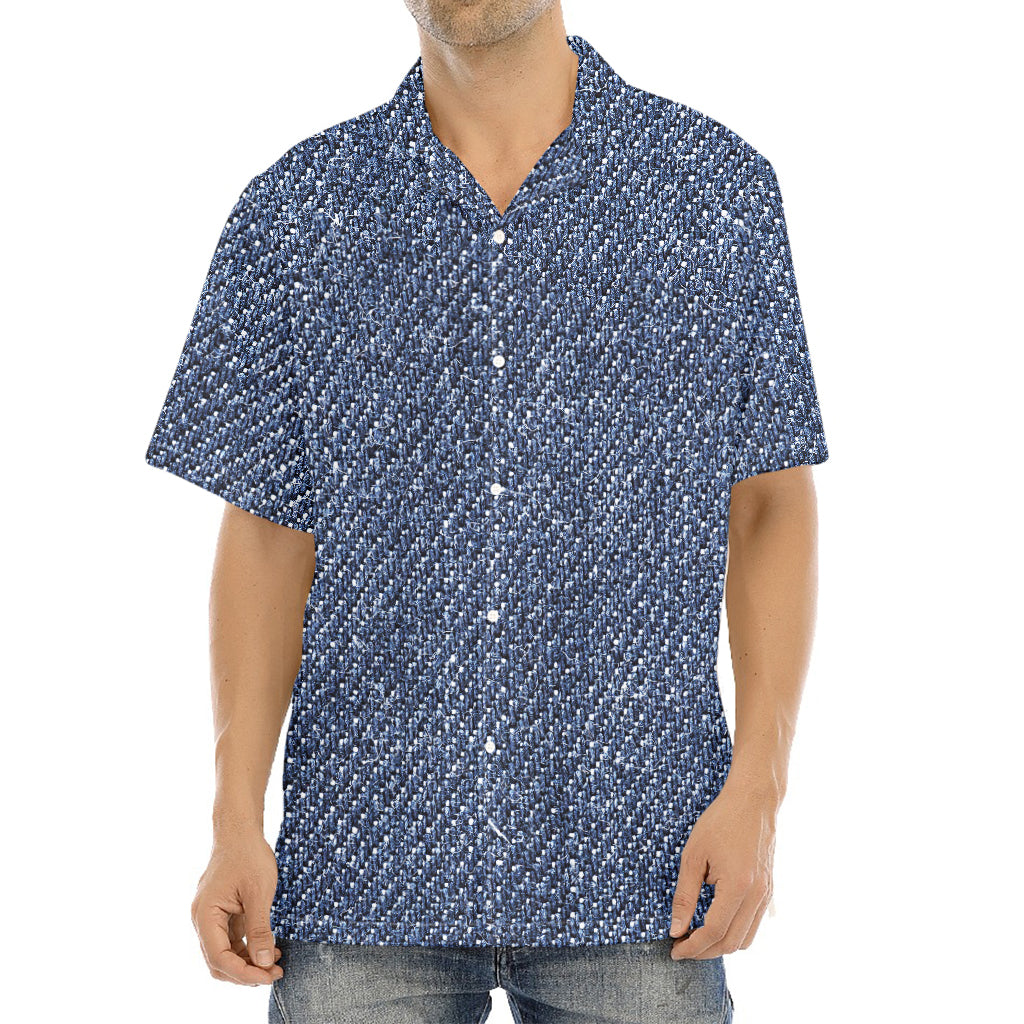 Vintage Blue Denim Jeans Print Aloha Shirt
