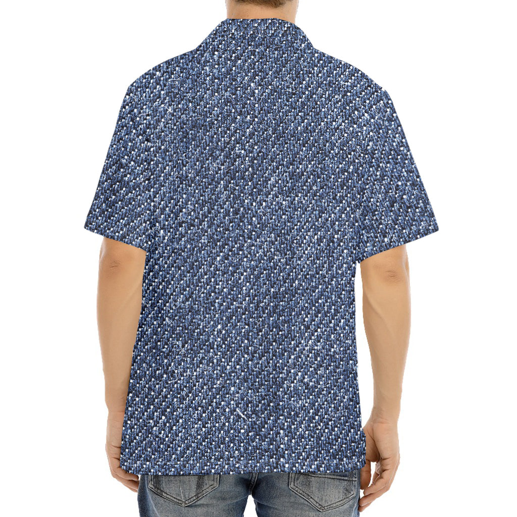 Vintage Blue Denim Jeans Print Aloha Shirt