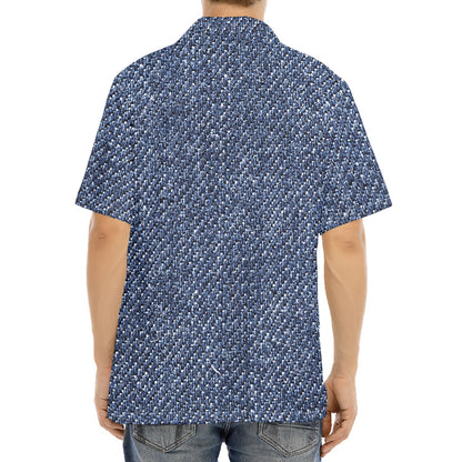 Vintage Blue Denim Jeans Print Aloha Shirt
