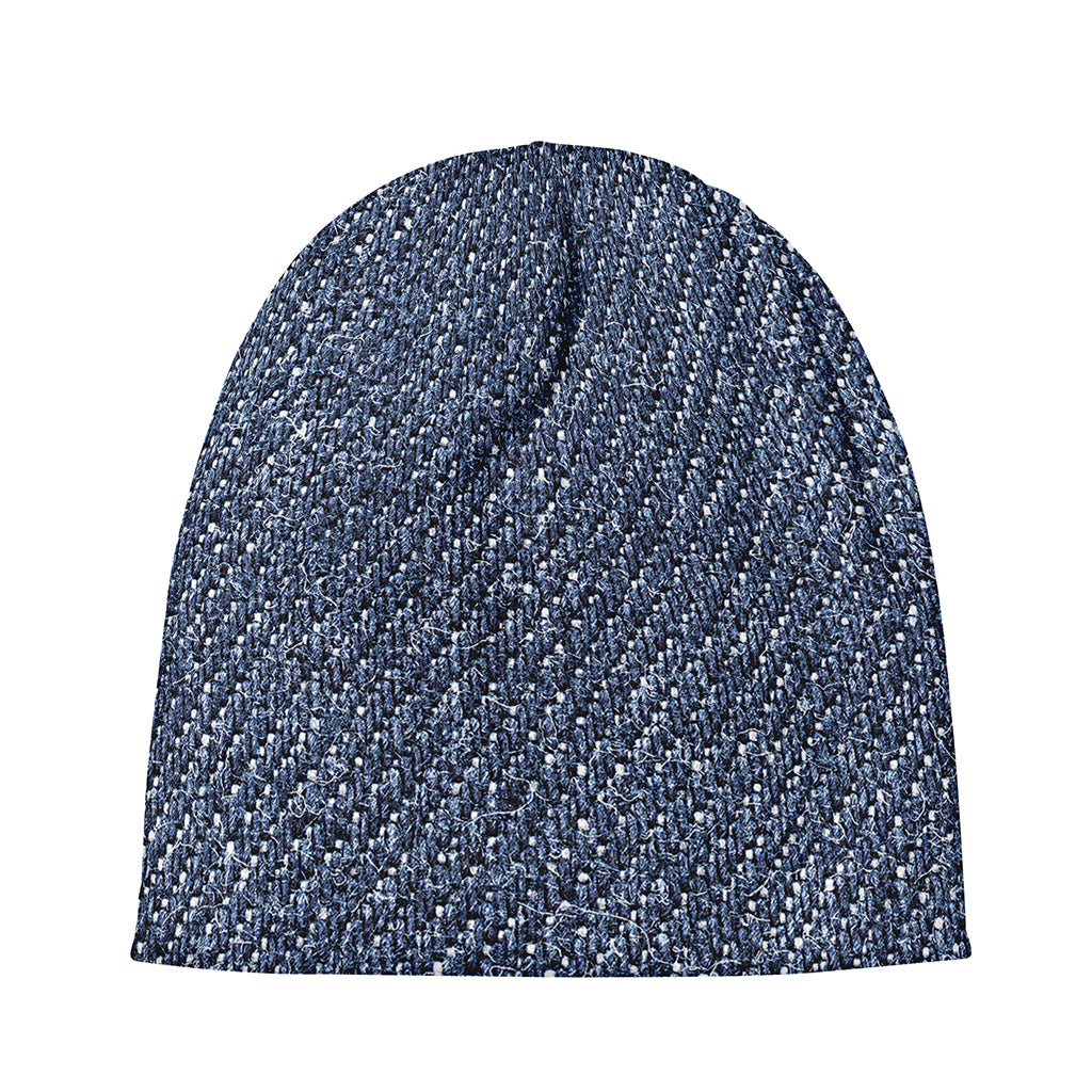 Vintage Blue Denim Jeans Print Beanie