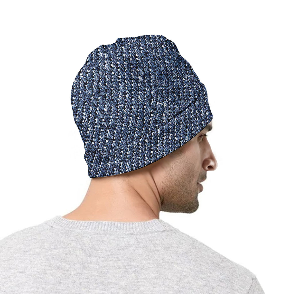 Vintage Blue Denim Jeans Print Beanie