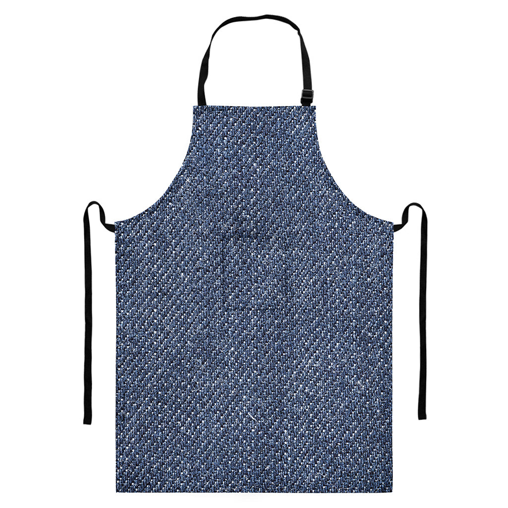 Vintage Blue Denim Jeans Print Bib Apron With Pocket