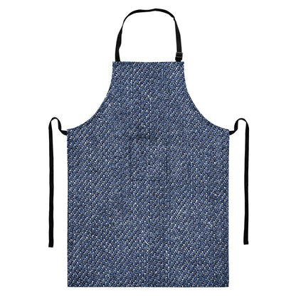 Vintage Blue Denim Jeans Print Bib Apron With Pocket
