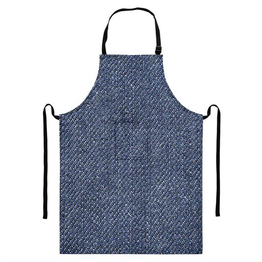 Vintage Blue Denim Jeans Print Bib Apron With Pocket