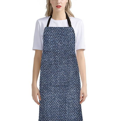 Vintage Blue Denim Jeans Print Bib Apron With Pocket