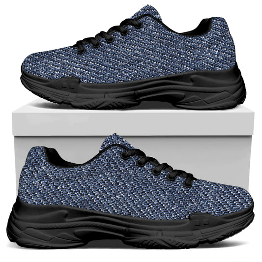 Vintage Blue Denim Jeans Print Black Chunky Shoes