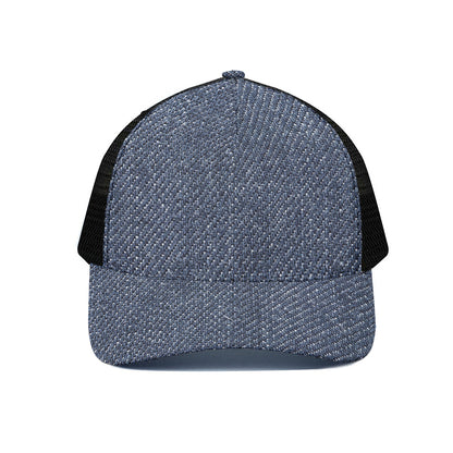 Vintage Blue Denim Jeans Print Black Mesh Trucker Cap