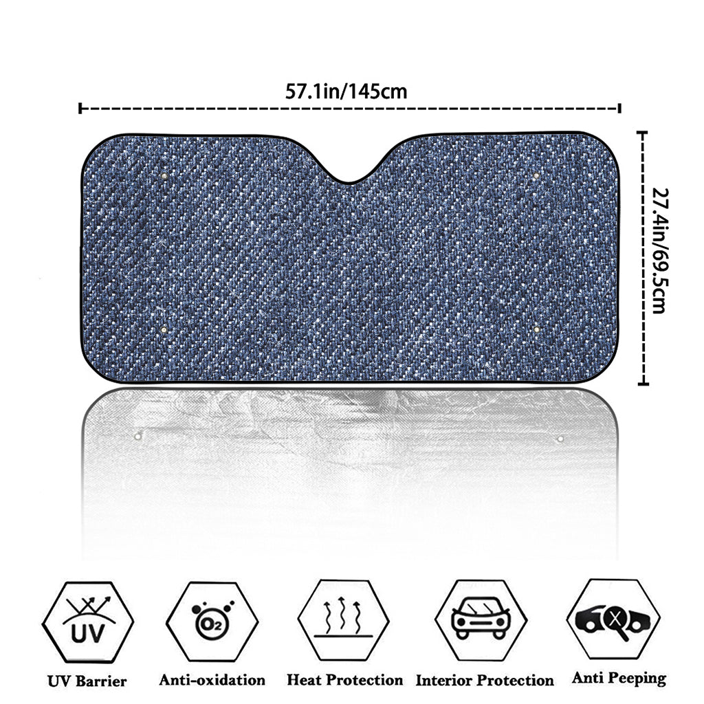 Vintage Blue Denim Jeans Print Car Windshield Sun Shade