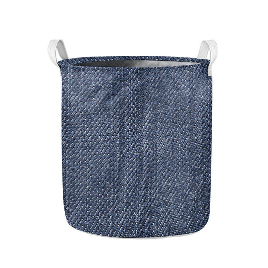 Vintage Blue Denim Jeans Print Collapsible Laundry Basket