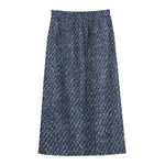 Vintage Blue Denim Jeans Print Cotton Front Slit Maxi Skirt