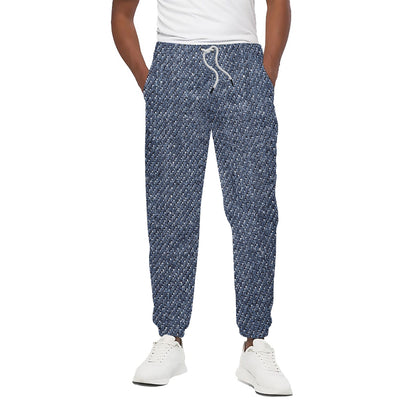 Vintage Blue Denim Jeans Print Cotton Pants