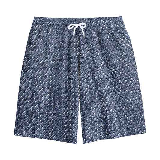 Vintage Blue Denim Jeans Print Cotton Shorts