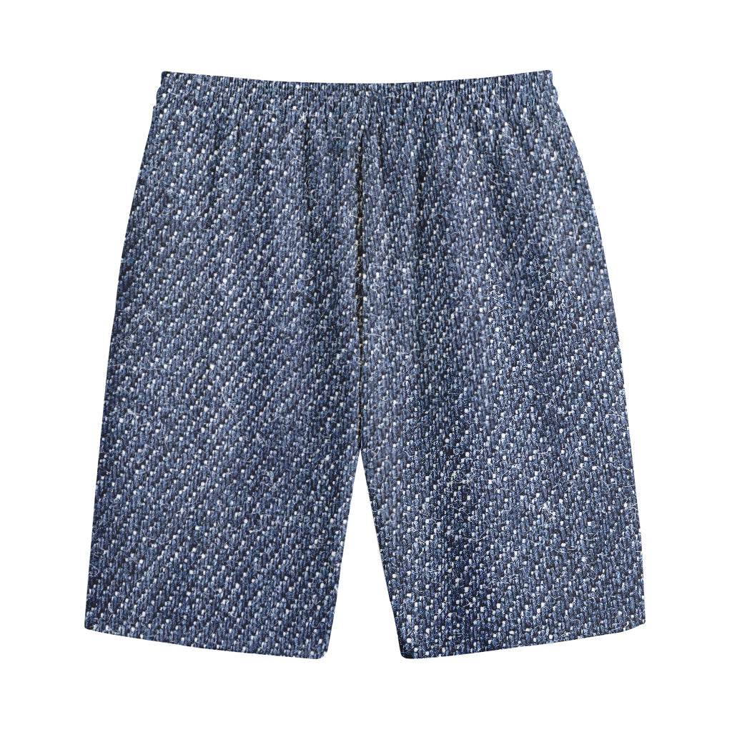 Vintage Blue Denim Jeans Print Cotton Shorts