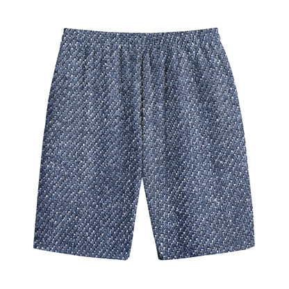 Vintage Blue Denim Jeans Print Cotton Shorts