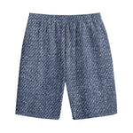 Vintage Blue Denim Jeans Print Cotton Shorts